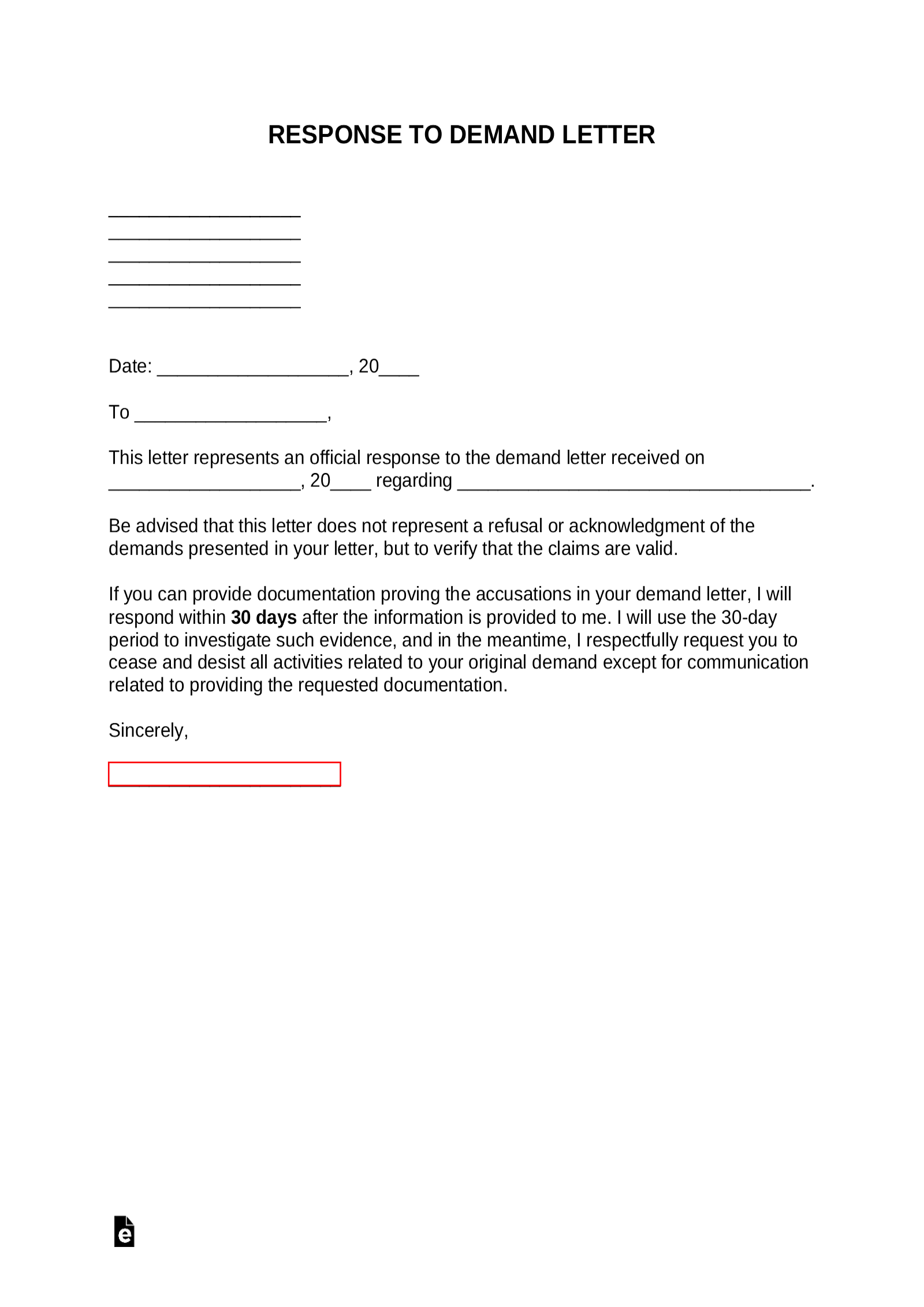 Free Response To Demand Letter PDF Word EForms