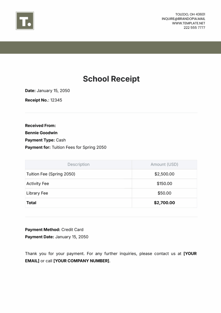 Free School Receipt Templates Editable And Printable
