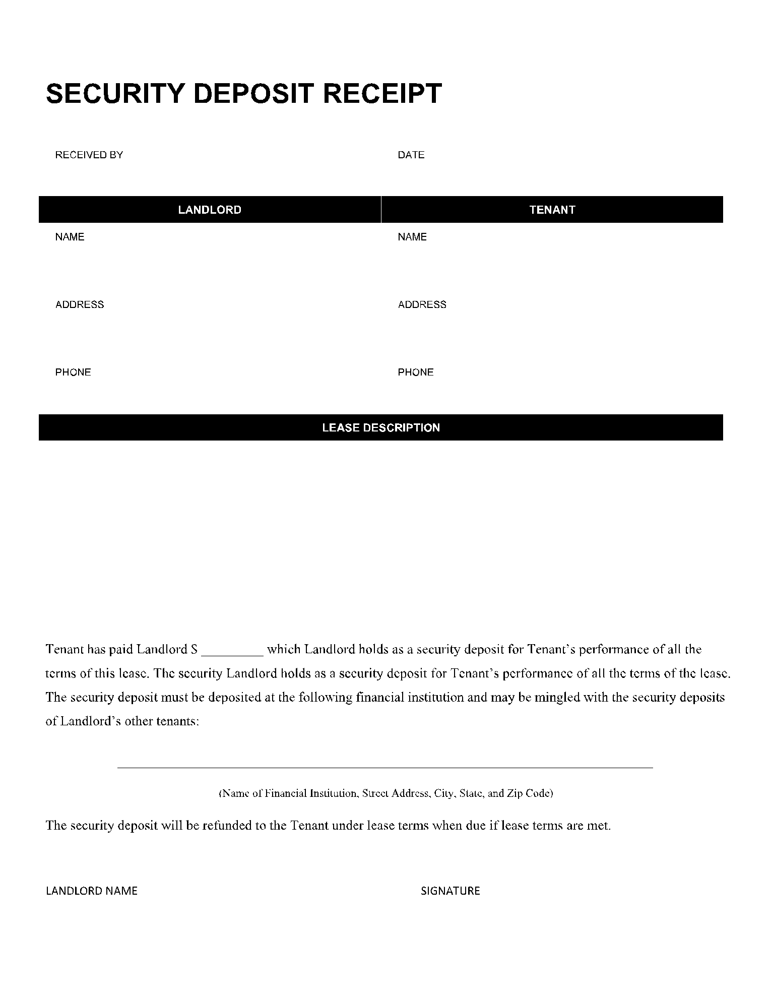 Free Security Deposit Receipt Template Get Free Sample Now CocoSign