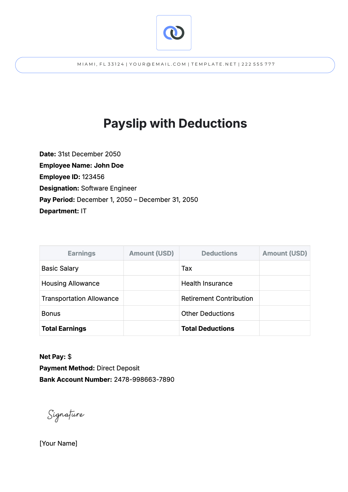 Free Singapore Payslip Template To Edit Online