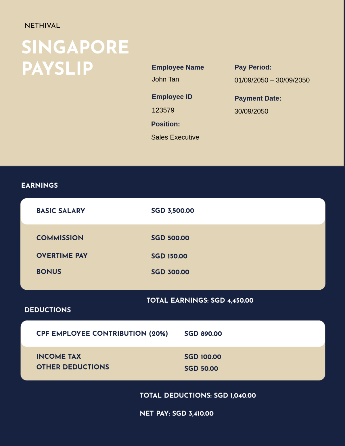 Free Singapore Payslip Template To Edit Online