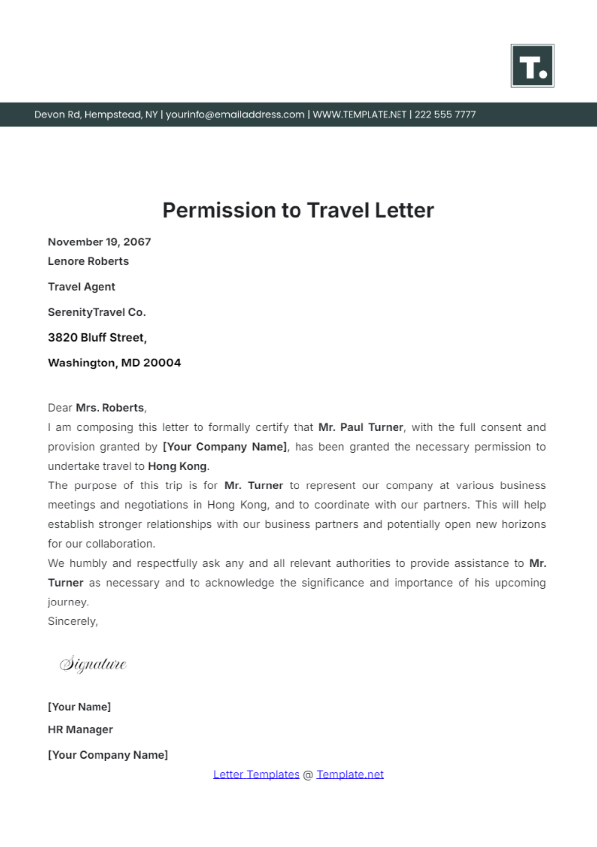 Free Travel Letter Templates Editable And Printable
