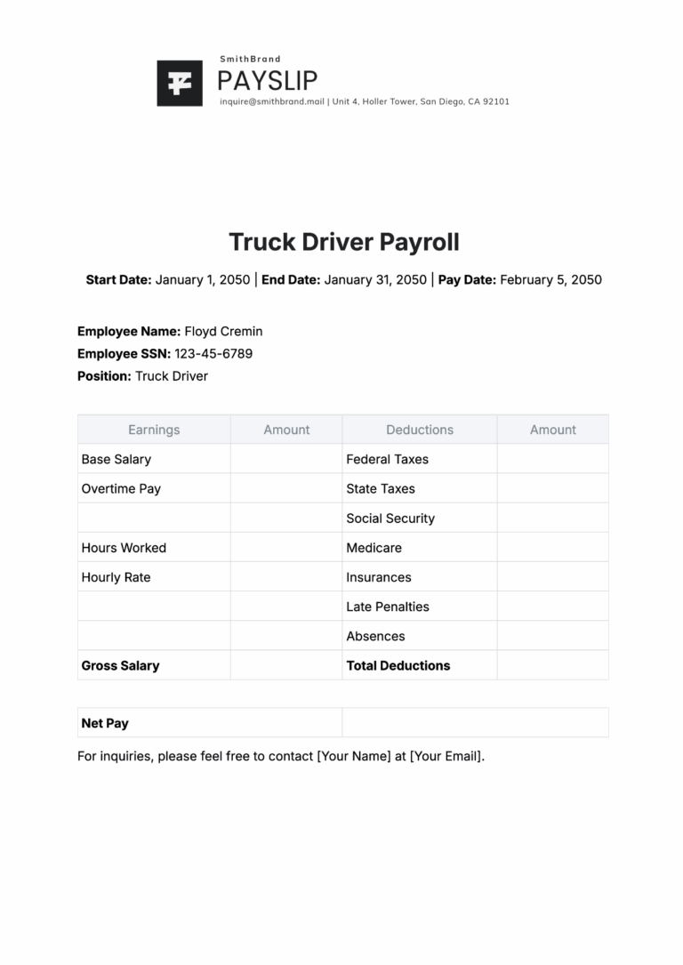 Free Truck Driver Payroll Template To Edit Online