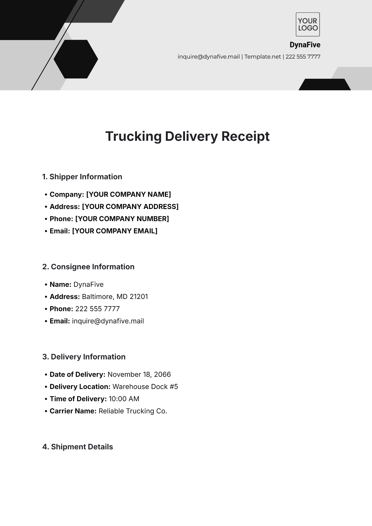 Free Trucking Delivery Receipt Template To Edit Online