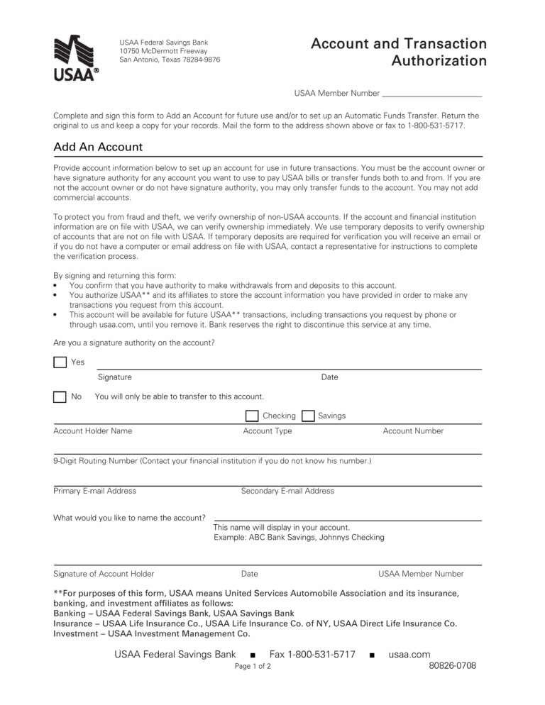 Free USAA Direct Deposit Authorization Form PDF EForms