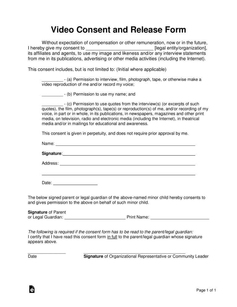 Free Video Consent Form PDF Word EForms