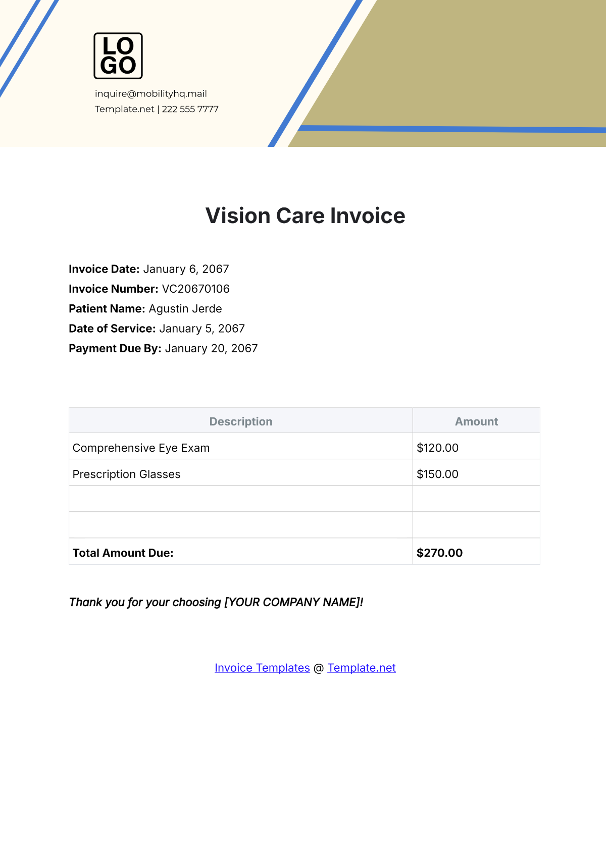 Free Vision Care Invoice Template To Edit Online