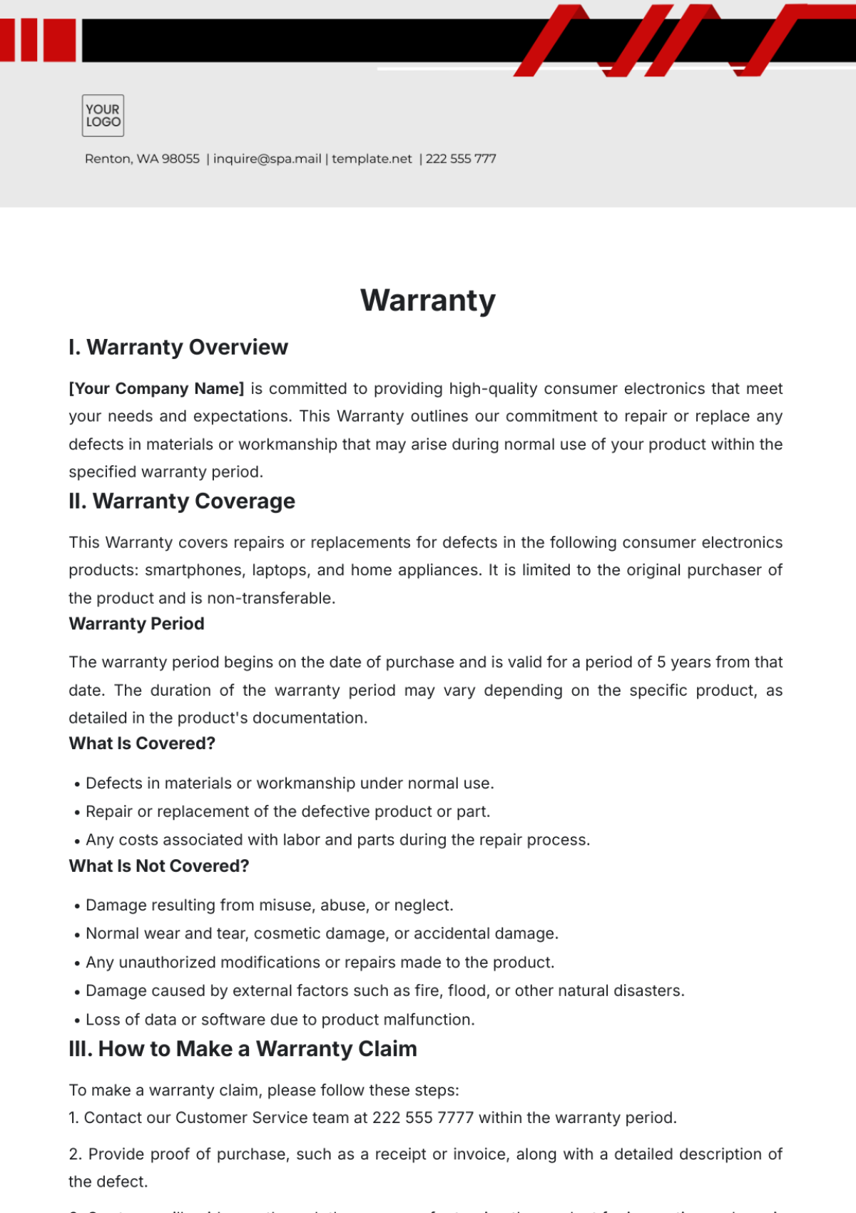 Free Warranty Templates To Edit Online U0026 Print
