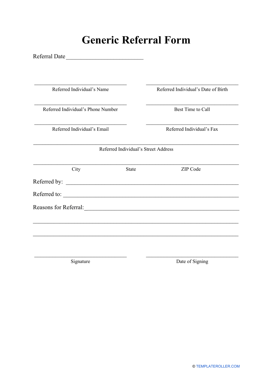 Generic Referral Form Fill Out Sign Online And Download PDF Templateroller