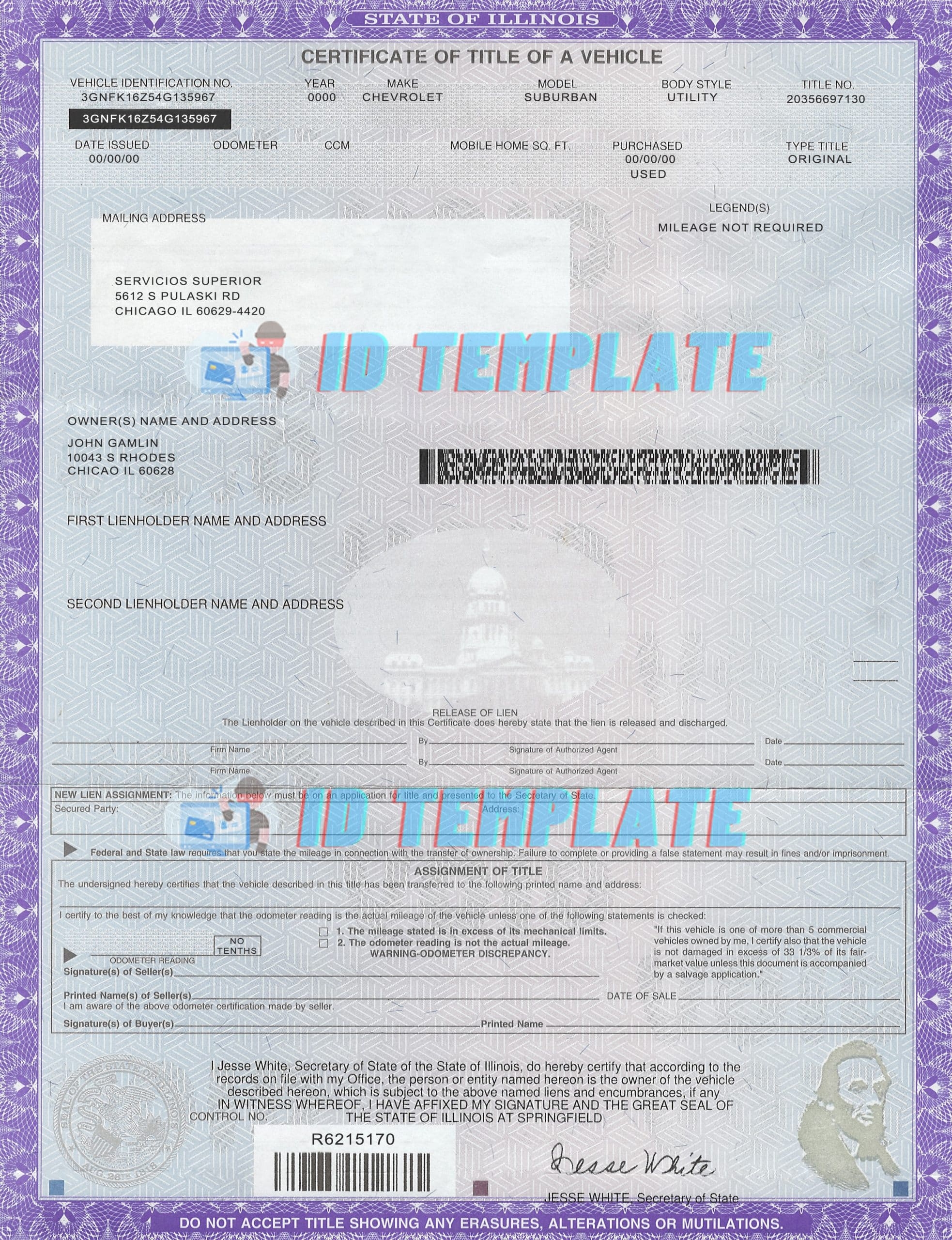 Car Pink Slip Template