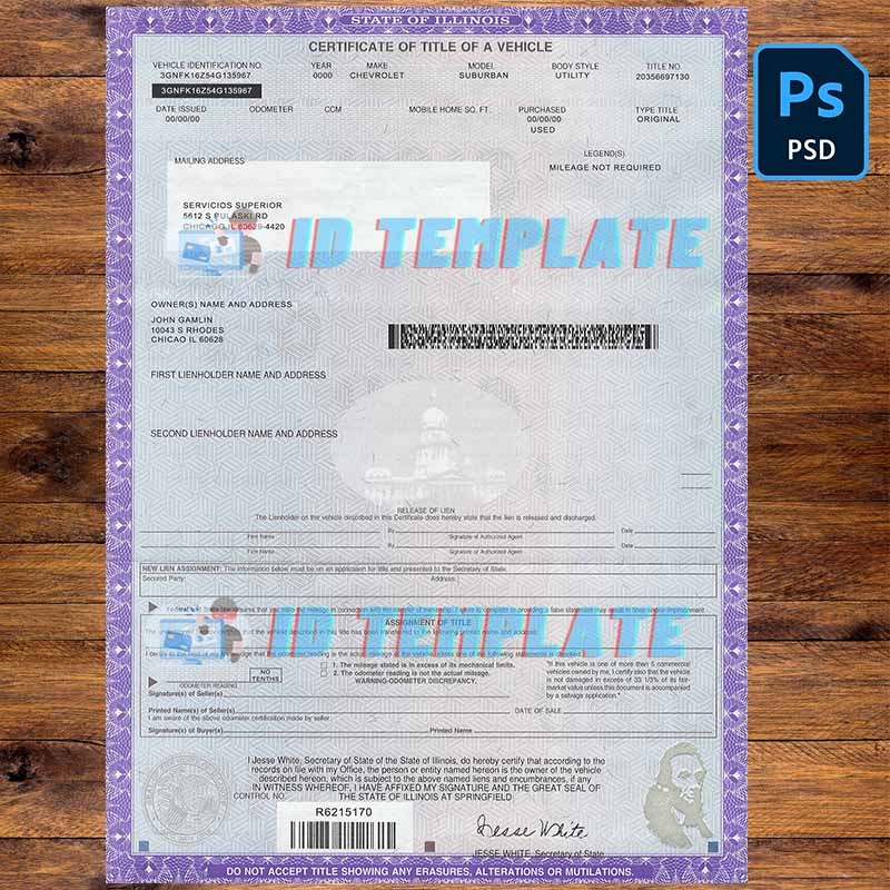 Get USA Illinois Certificate Of Title PSD Template