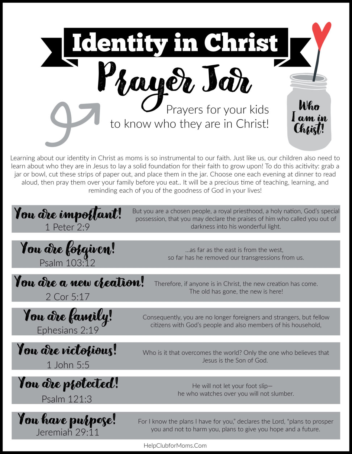 Help Club For Kids Identity In Christ Prayer Jar Help Club For Moms