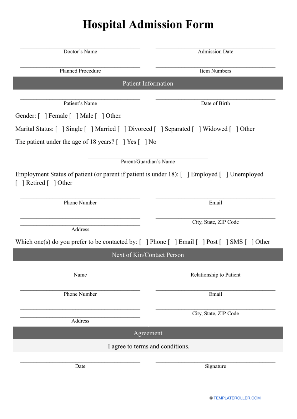 Hospital Admission Form Fill Out Sign Online And Download PDF Templateroller