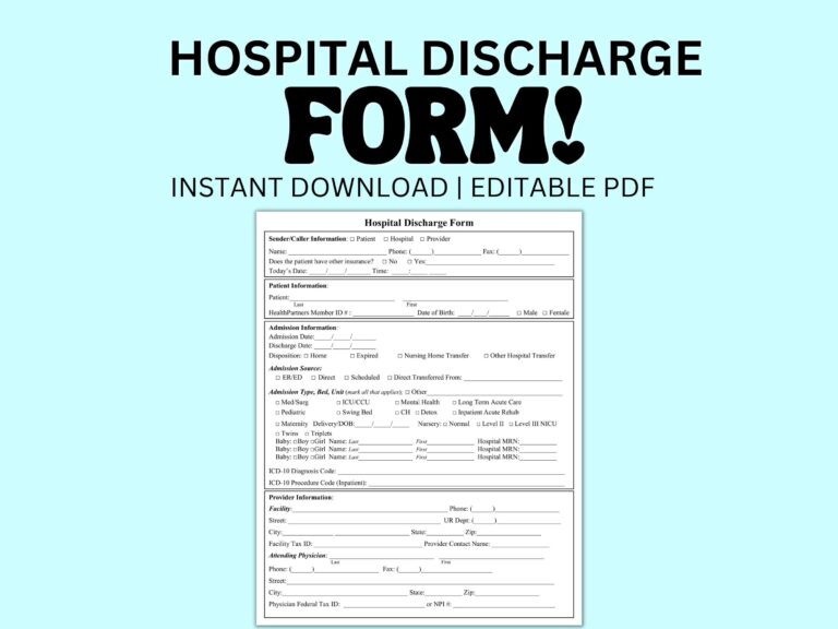 Hospital Discharge Form Editable PDF Template For Medical Offices 