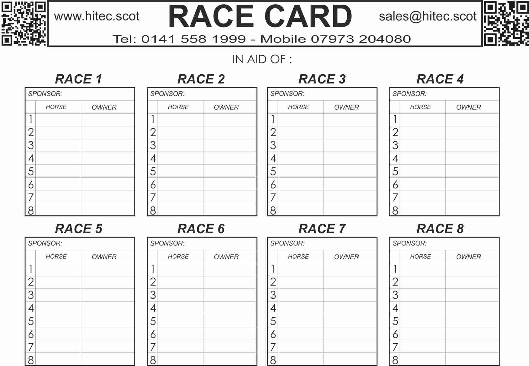 Race Night Betting Slip Template