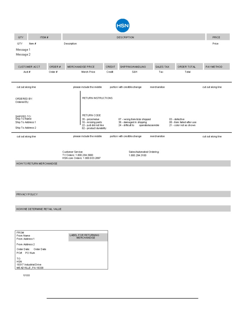 HSN Packing Slip Template CYBRA