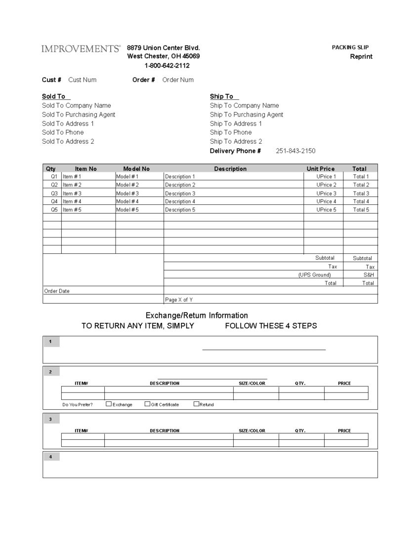 Improvements Catalog Packing Slip Template CYBRA