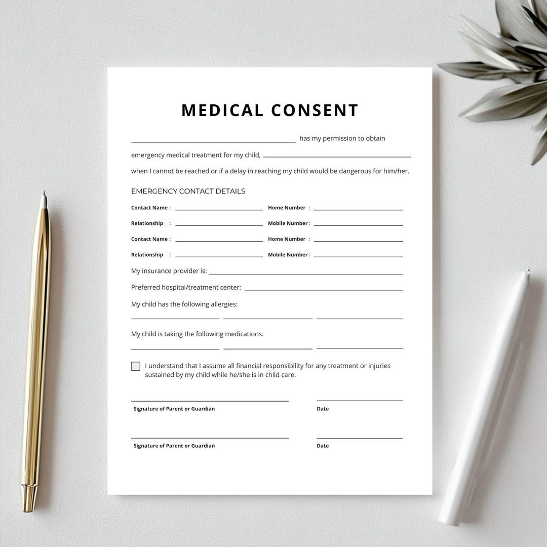 In Case Of Emergency Medical History Form Child Medical Consent 