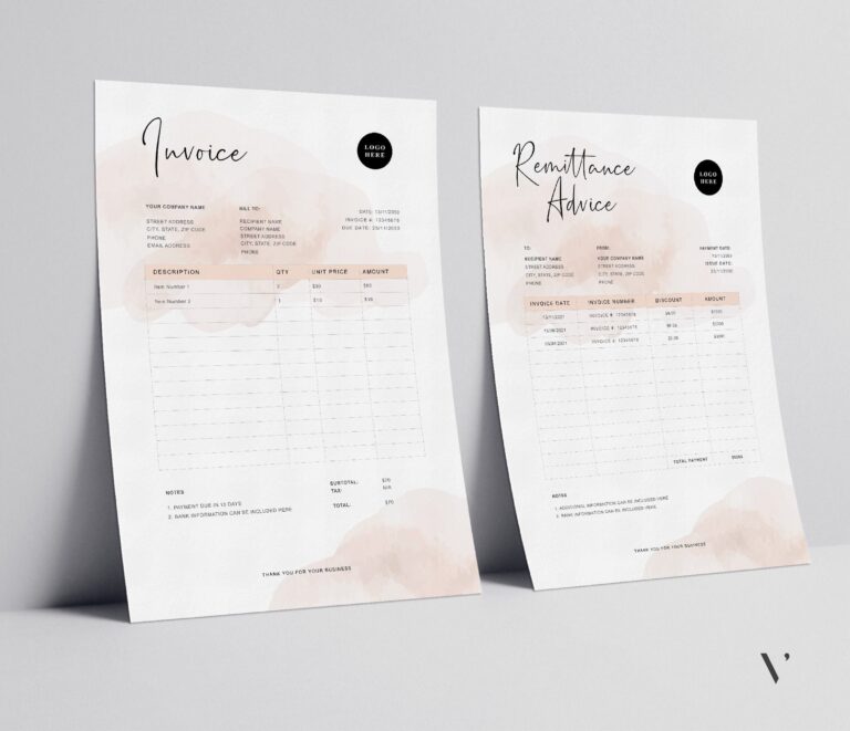 Invoice Template Word Remittance Advice Printable Invoice Business Invoice Template Editable Simple Billing Form Word Receipt Etsy