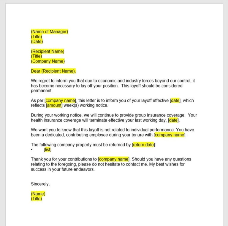 Job Layoff Letter Layoff Letter Template Layoff Letter Layoff Template Layoff Word Word Template Simple Letter Editable Word Letter Etsy