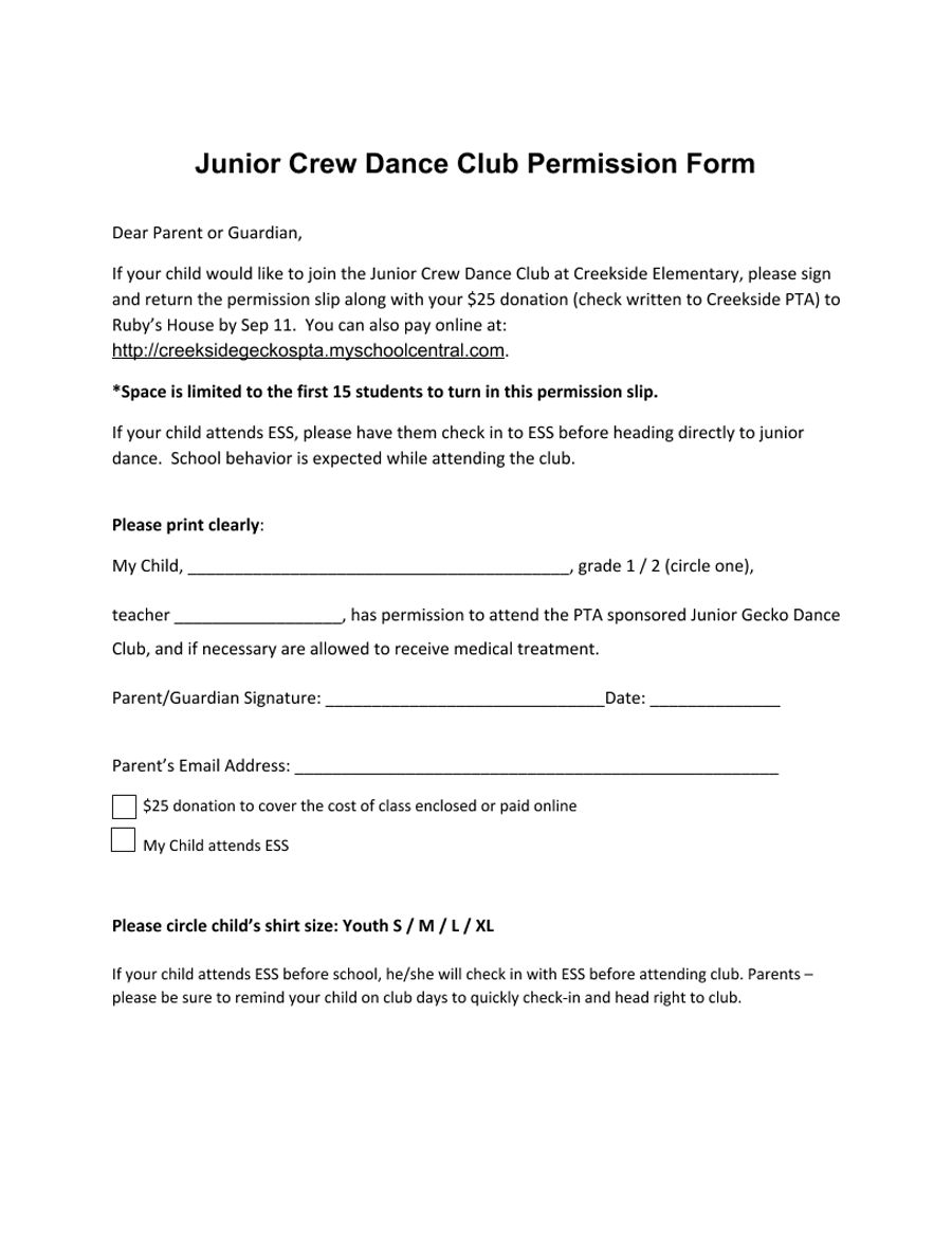 Junior Crew Dance Club Fall
