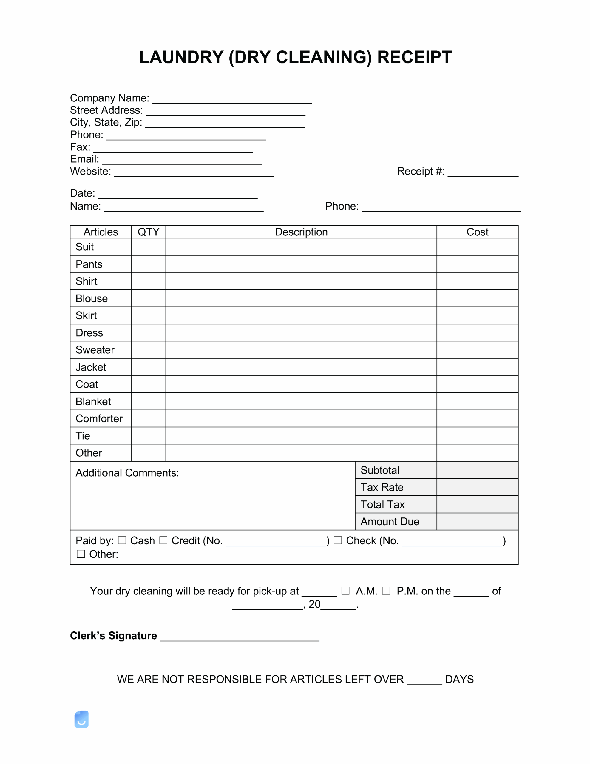 Laundry Dry Cleaning Receipt Template Invoice Maker
