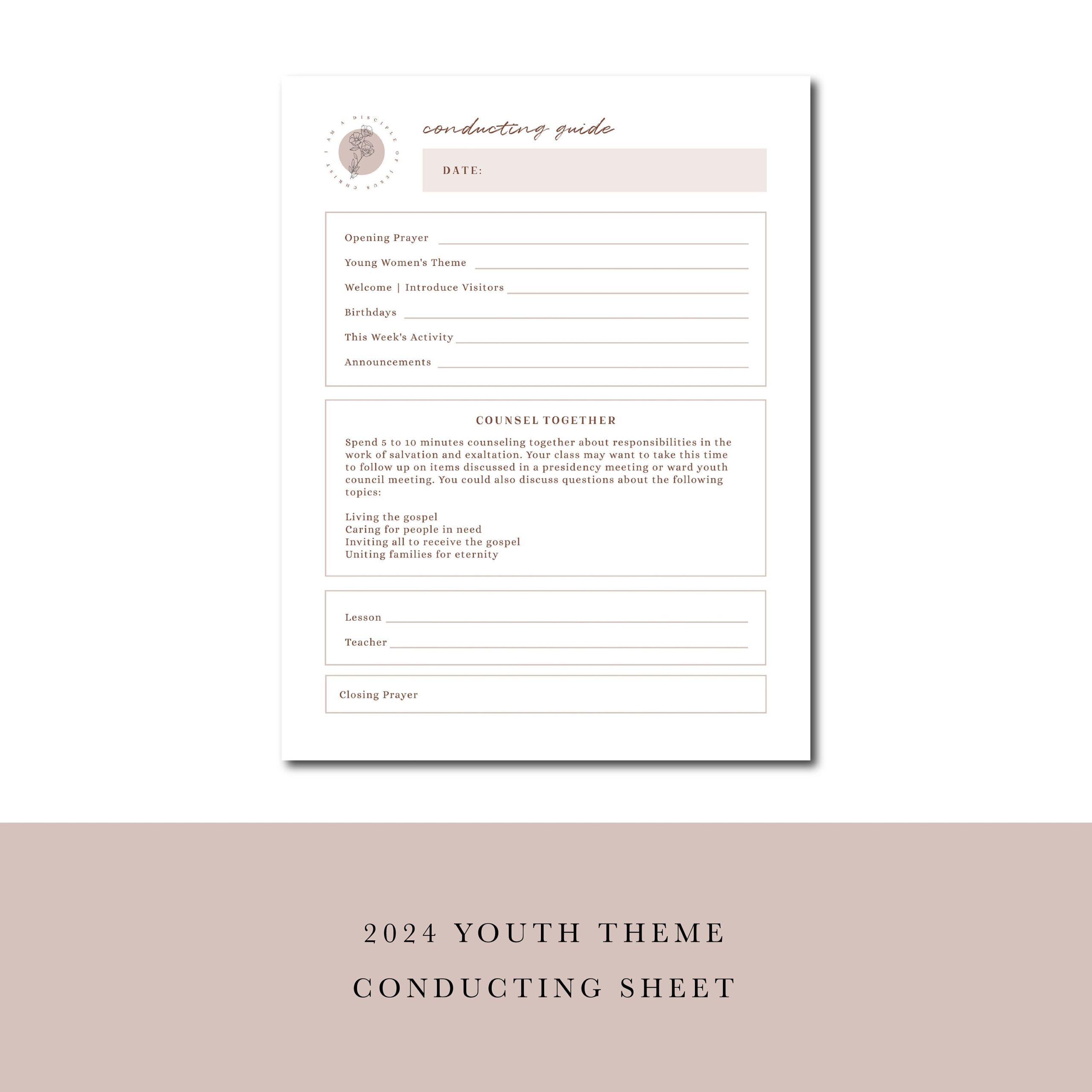LDS Young Women Conducting Sheet Printable LDS Conducting Form Instant Download 2024 I Am A Disciple Of Jesus Christ Etsy