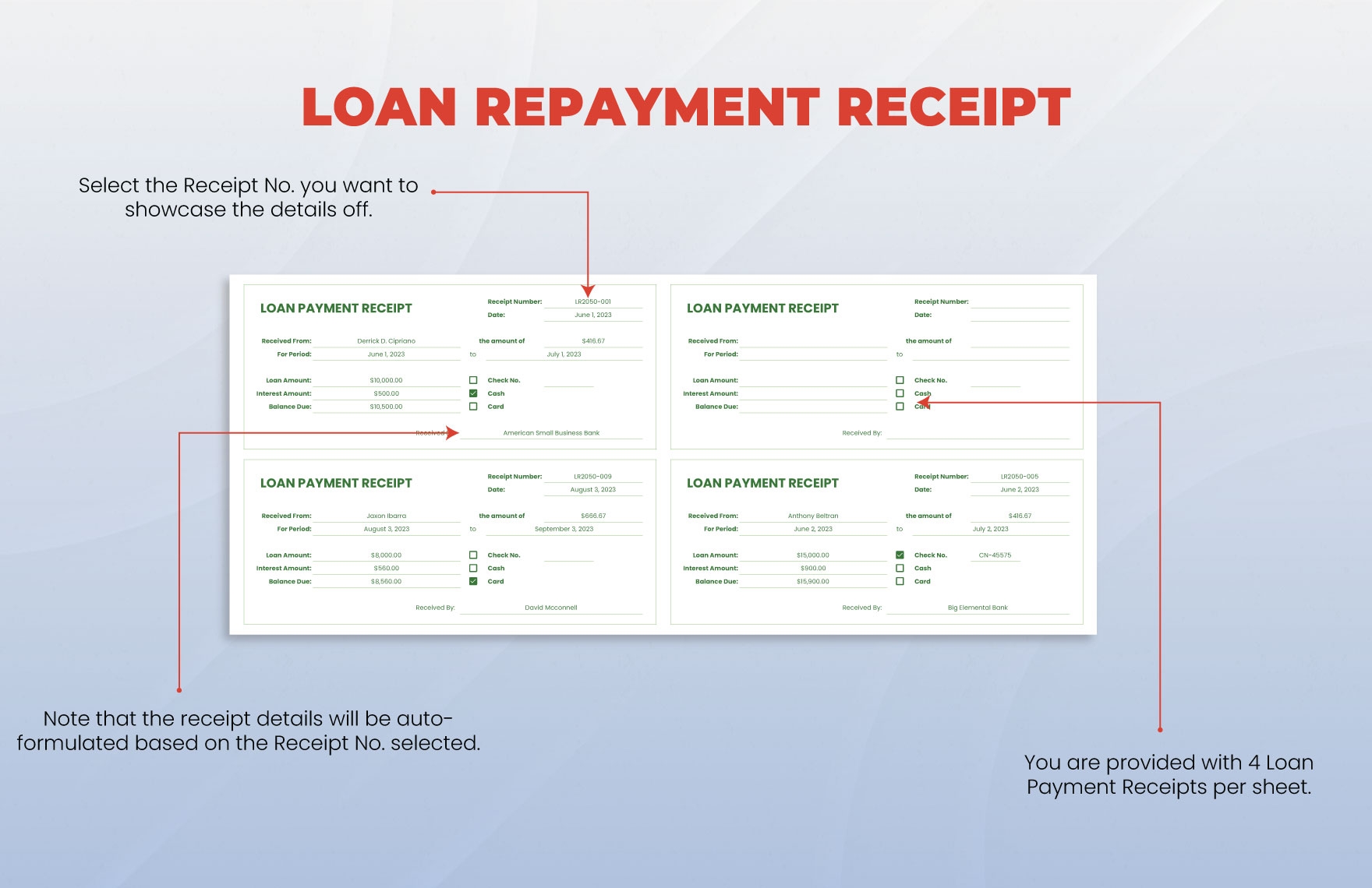 Loan Repayment Receipt Template In Excel Google Sheets Download Template