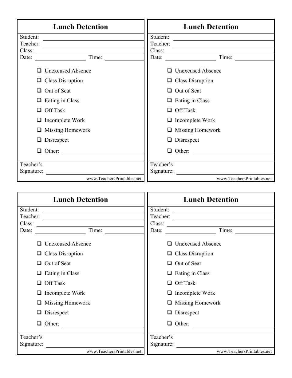 After School Detention Slip Template