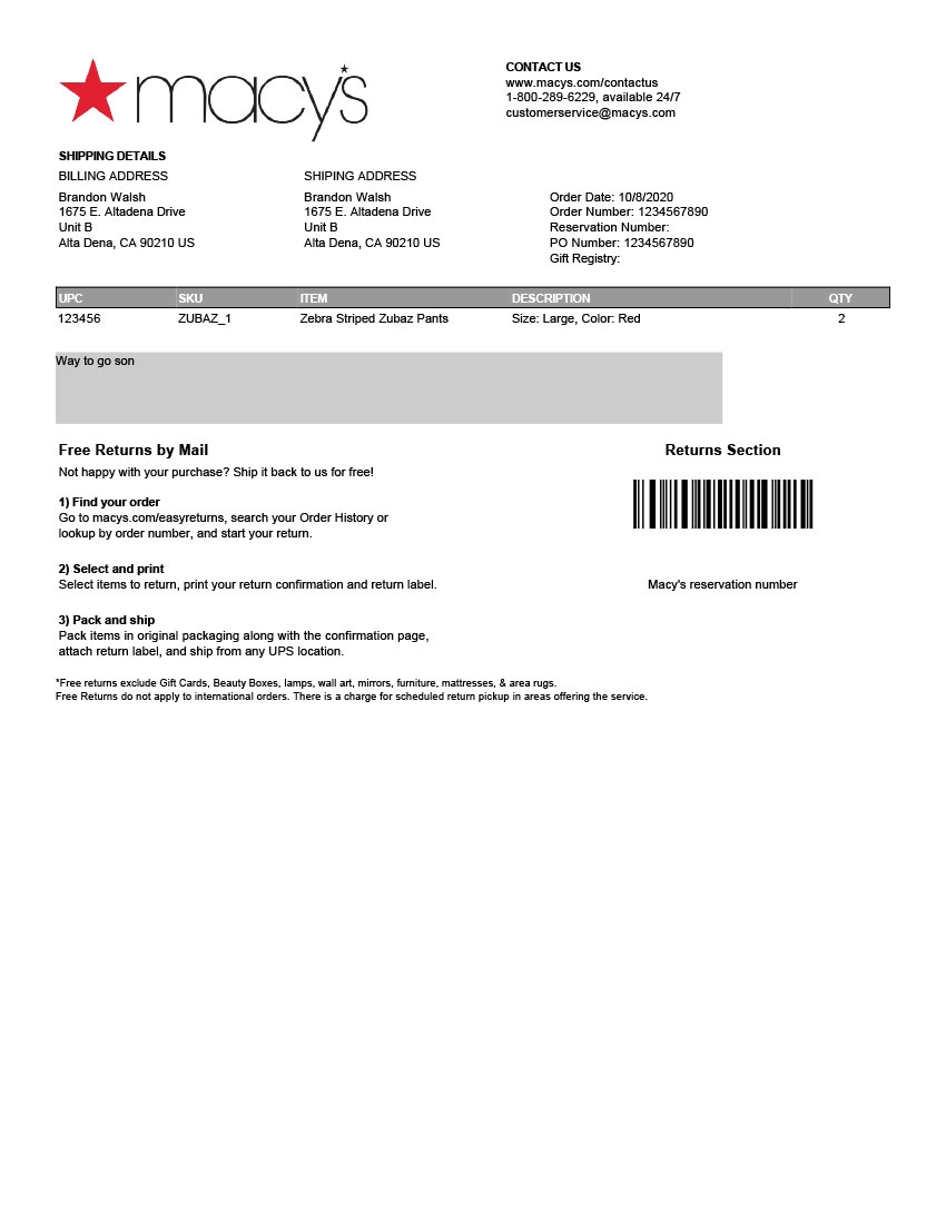 Macys Packing Slip Templates For Shipstation