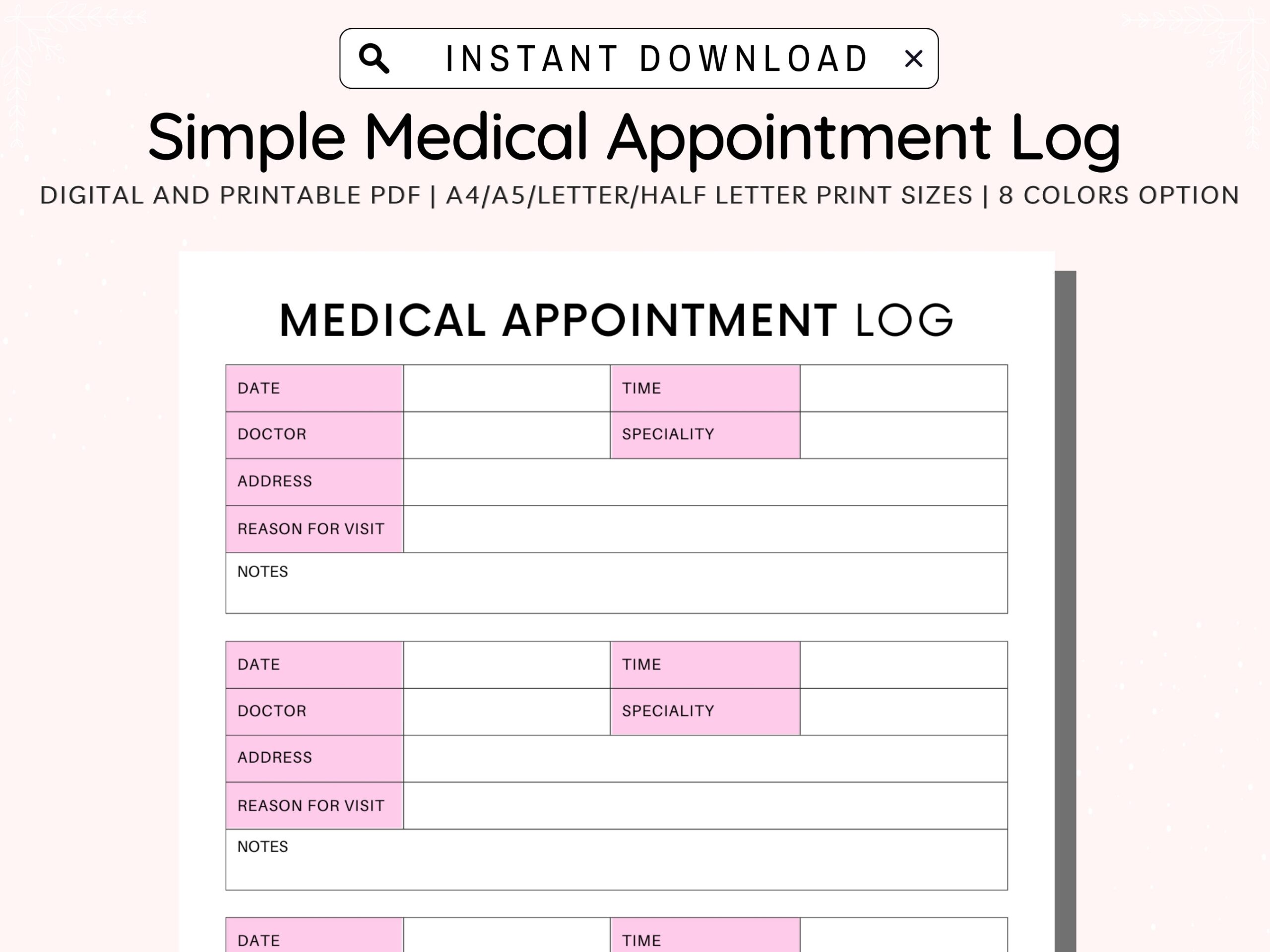 Medical Appointment Log Printable Doctor s Visit Appointment Log Template Medical Planner Binder Reminder A4 a5 letter half Letter PDF Etsy