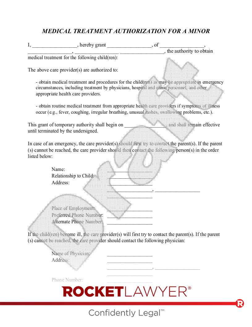 Permission Slip Template For Medical Treatment