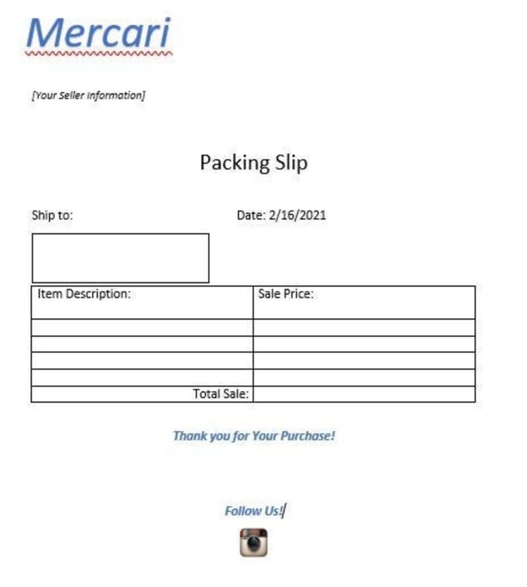 Mercari Packing Slip Etsy