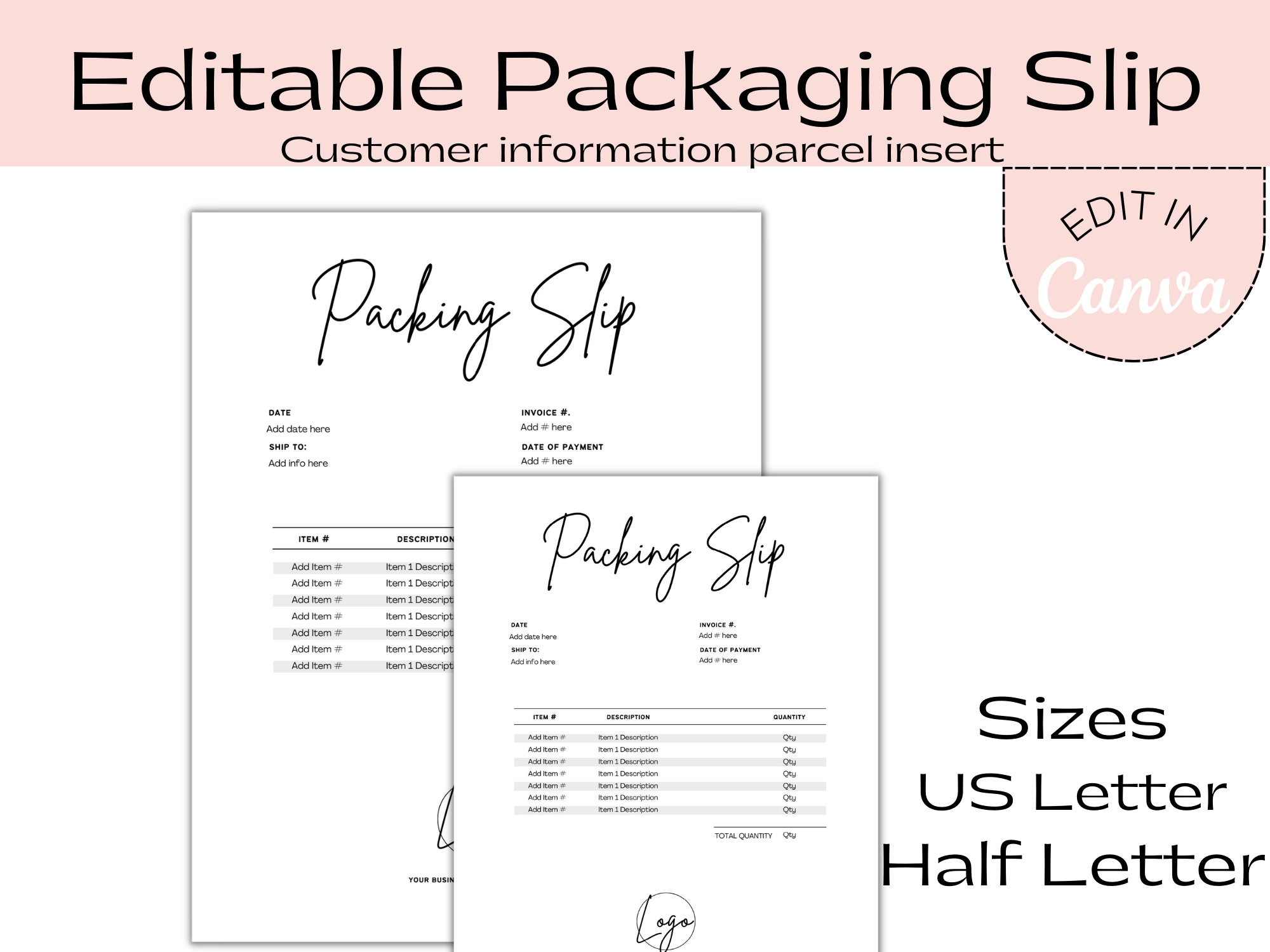 Minimalist Editable Packing Slip Template Editable Delivery Note Order Tracker In A Classic Design Etsy