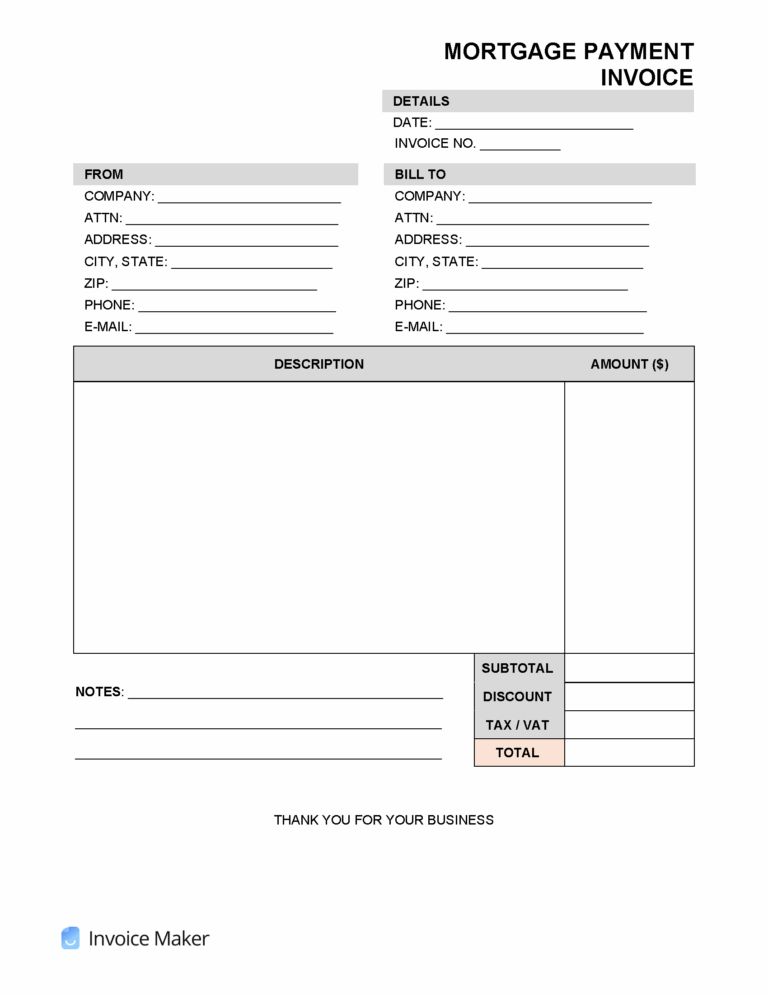Mortgage Payment Invoice Template Invoice Maker