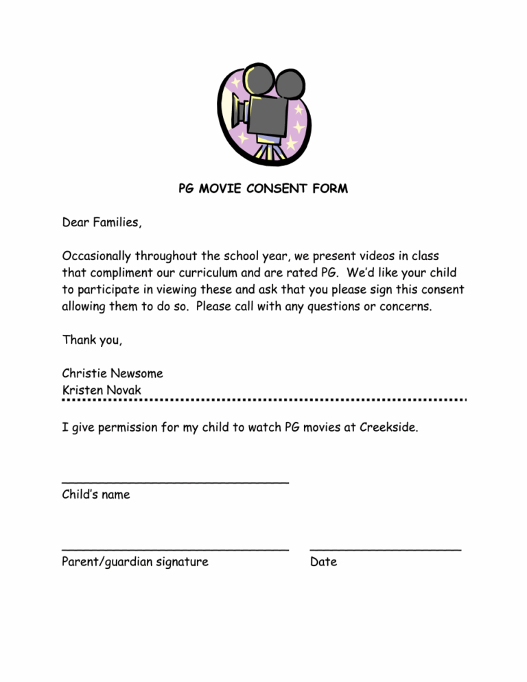 Movie Permission Slip Template Fill U0026 Edit Printable PDF Forms Online