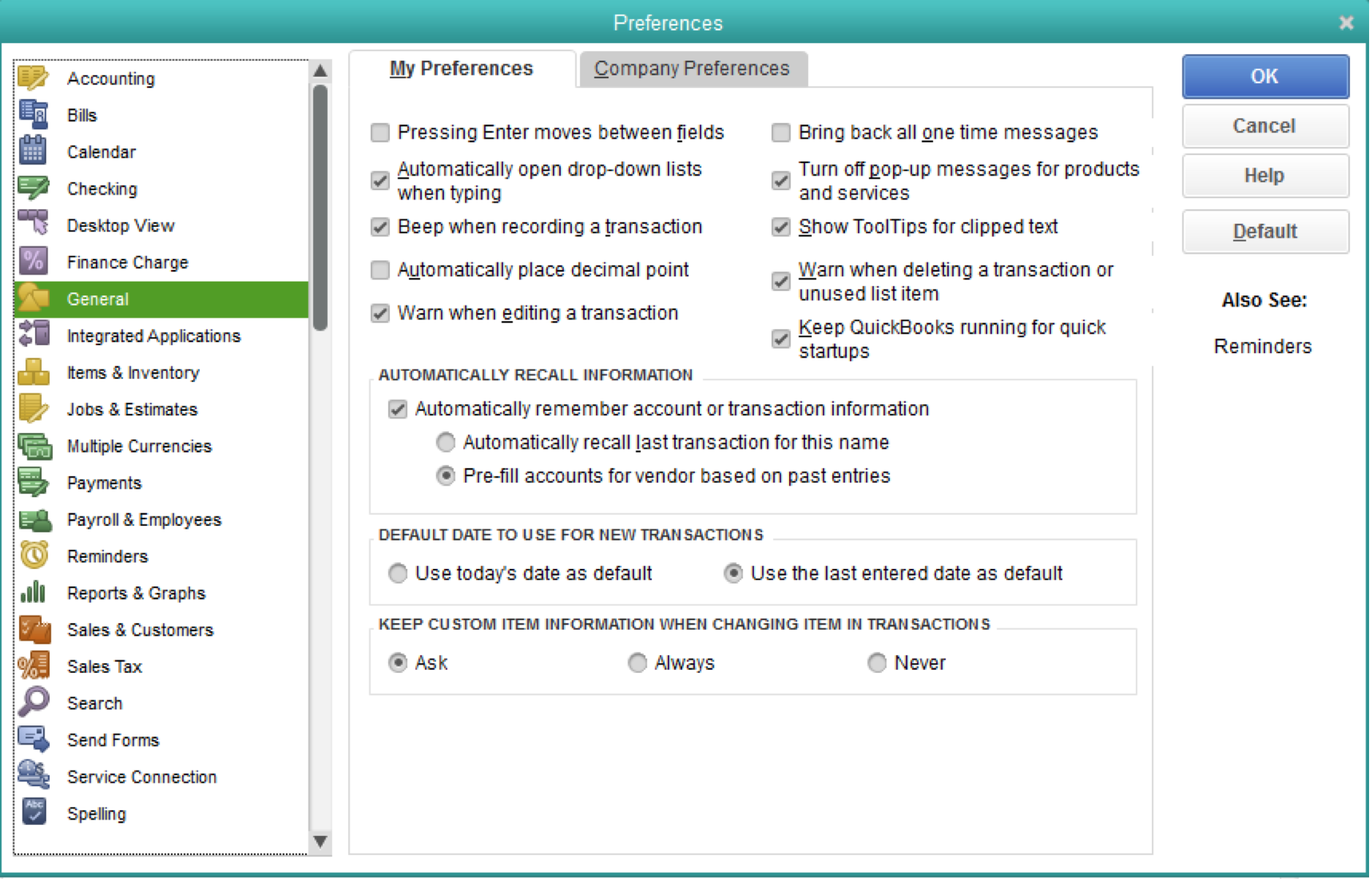 MyEducator QuickBooks Basic Customization