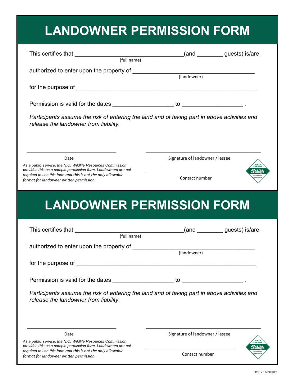 North Carolina Landowner Permission Form Fill Out Sign Online