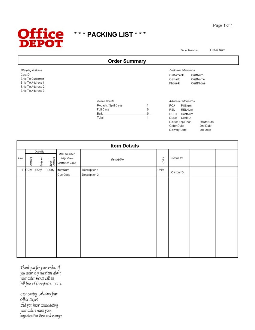 Office Depot Packing Slip Template CYBRA