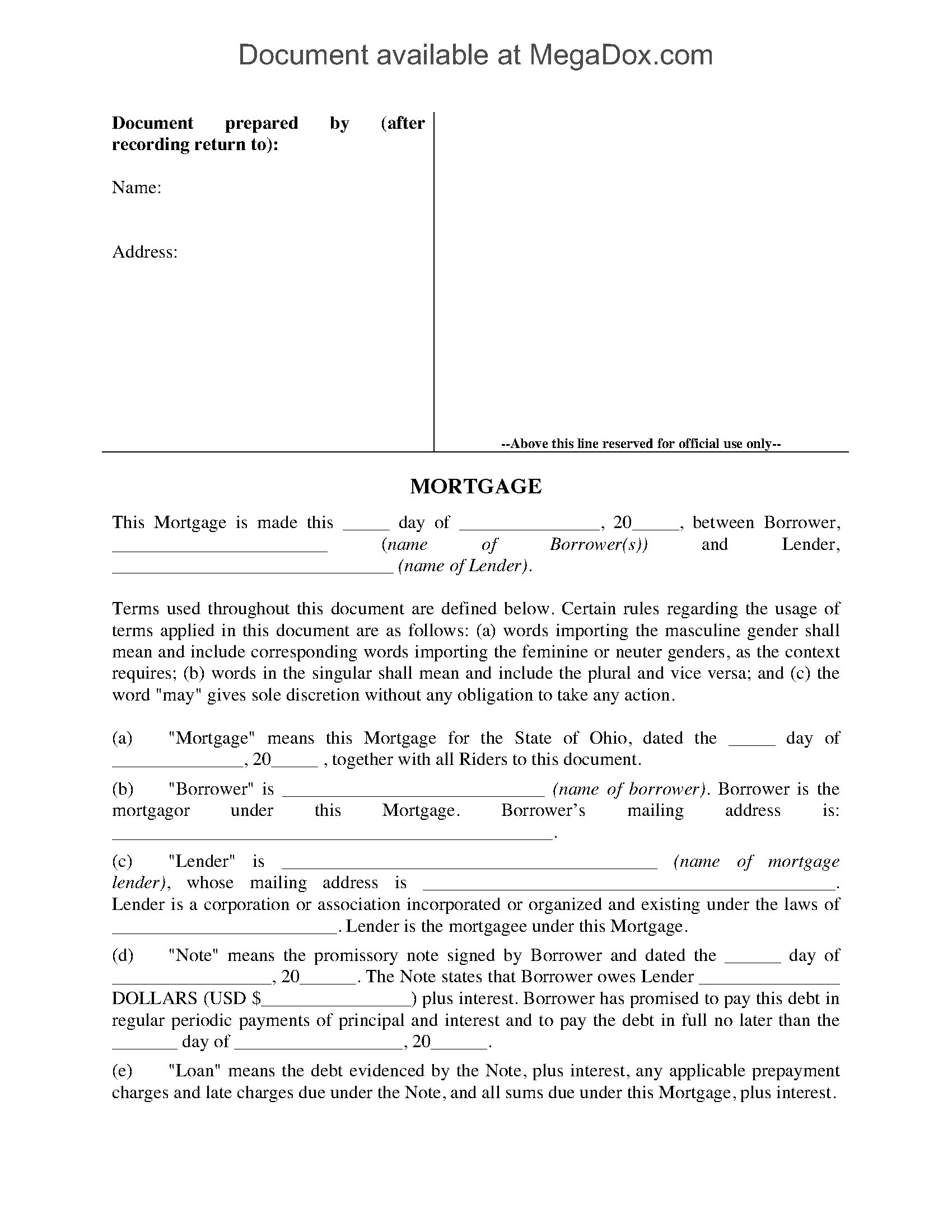 Ohio Residential Mortgage Form MegaDox