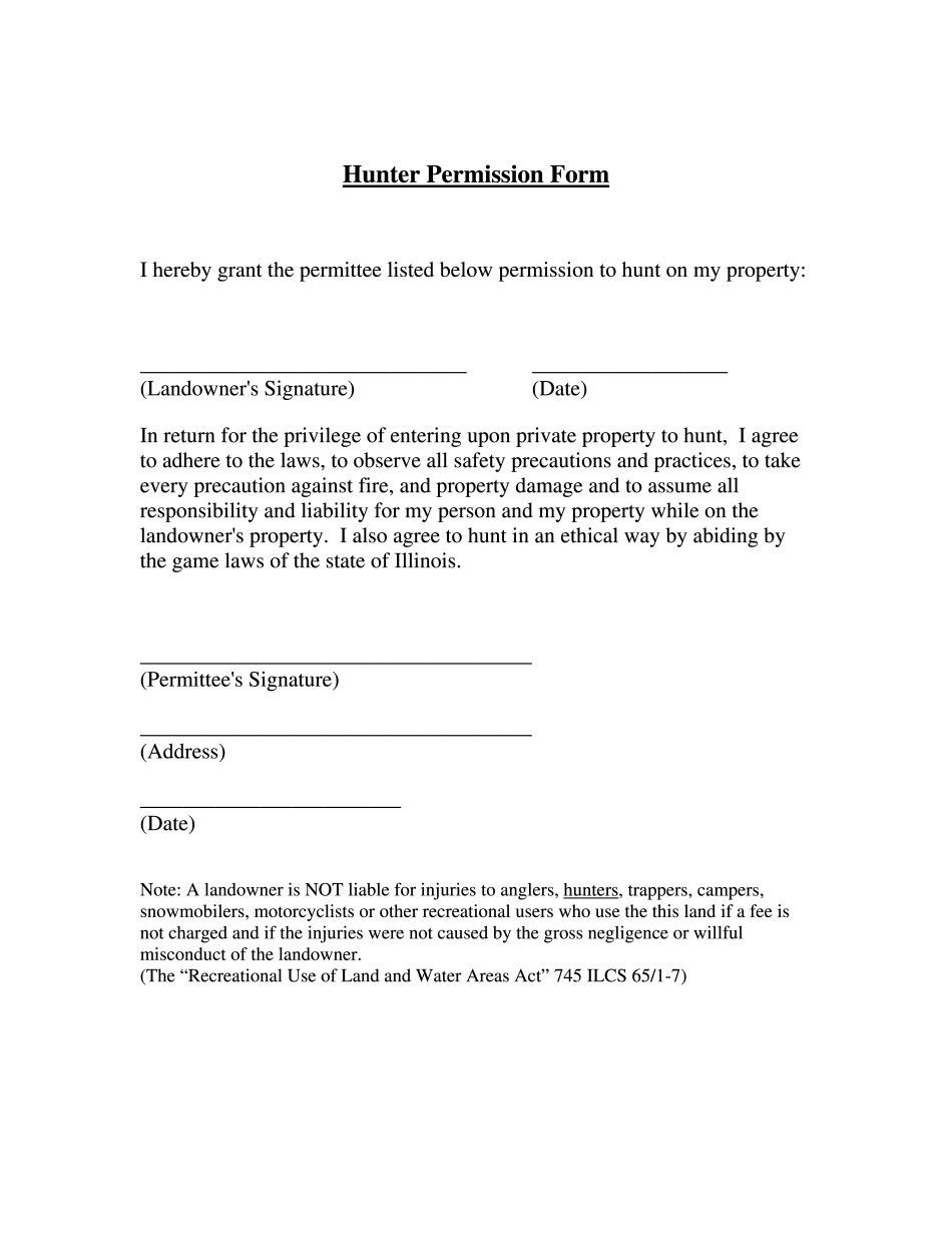 Online Landowner Hunting Permission Form Fill out
