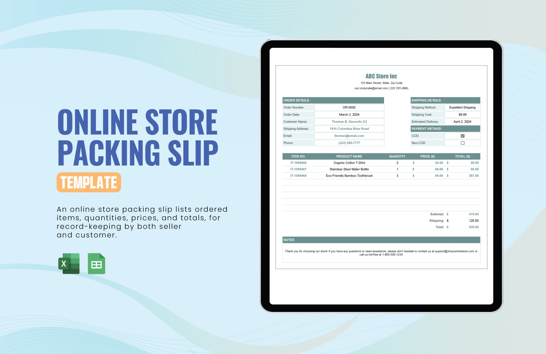 Boutique Packing Slip Template