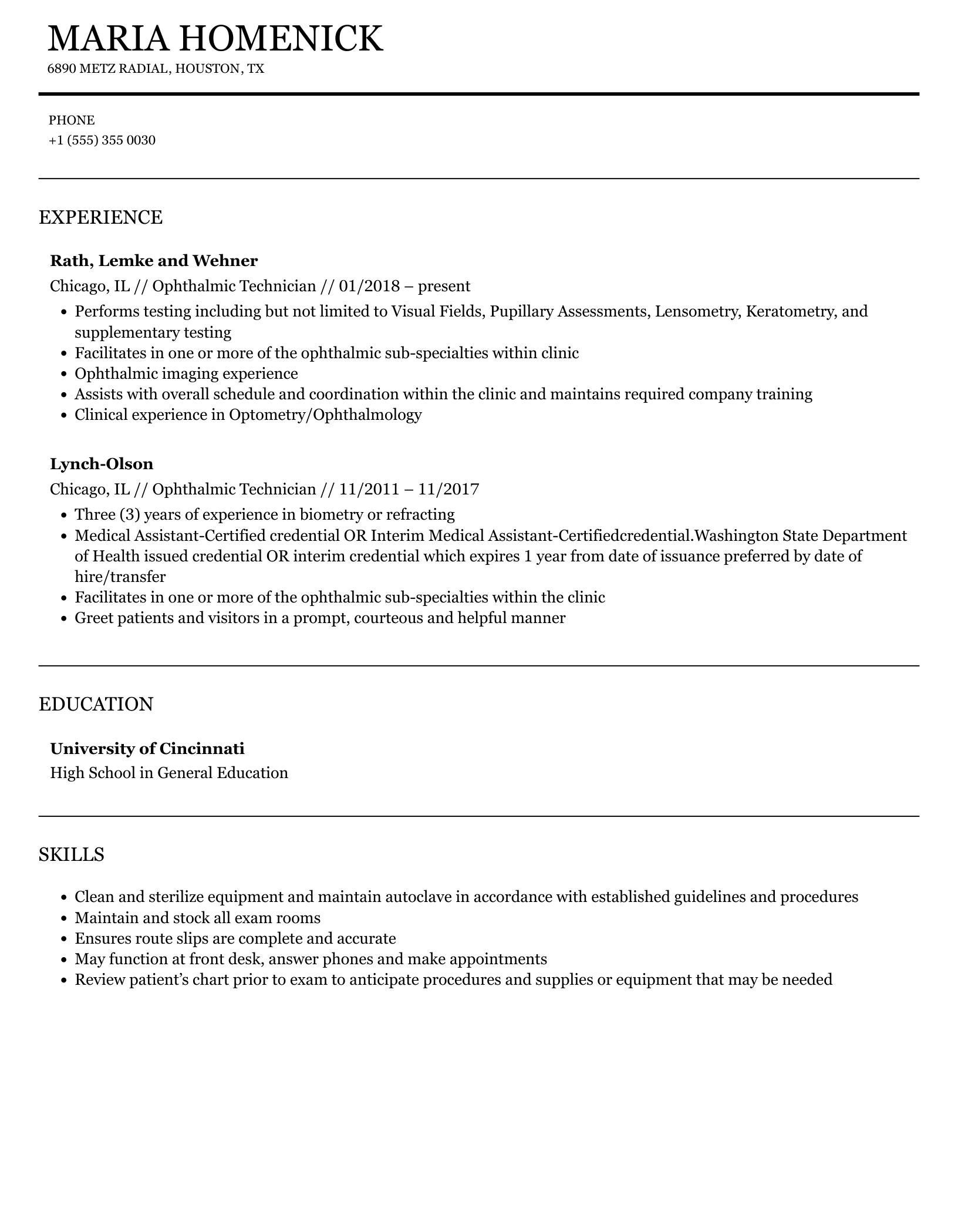 Ophthalmic Technician Resume Samples Velvet Jobs