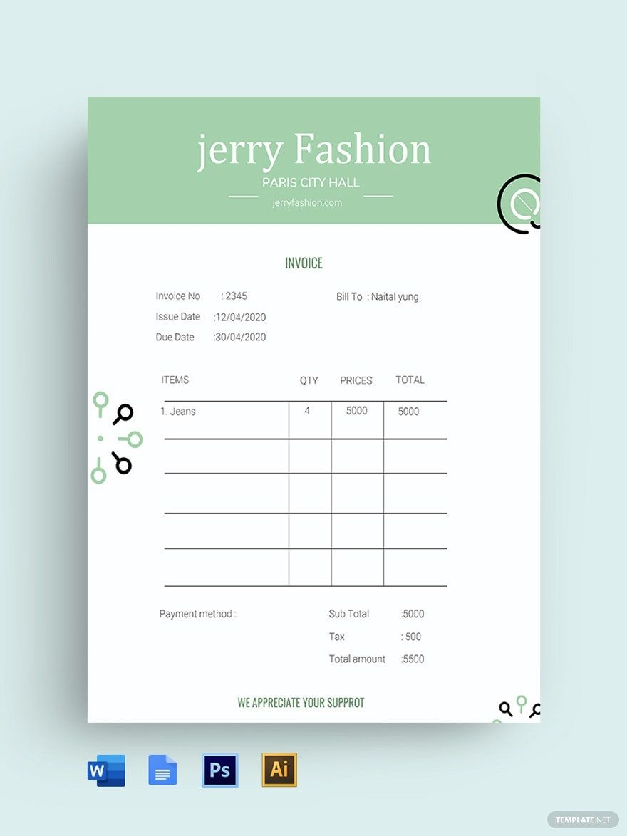Optical Store Invoice Template In Google Docs Illustrator PSD Word Google Sheets Pages Download Template