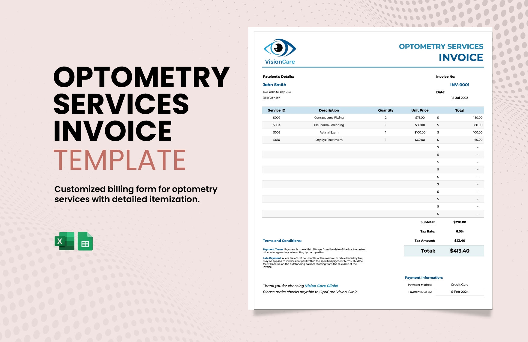 Optometry Services Invoice Template Template