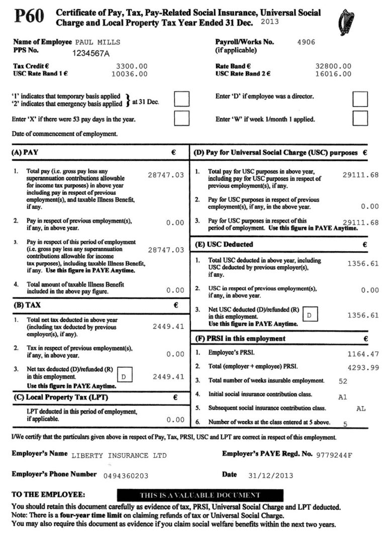 P60 Form Example