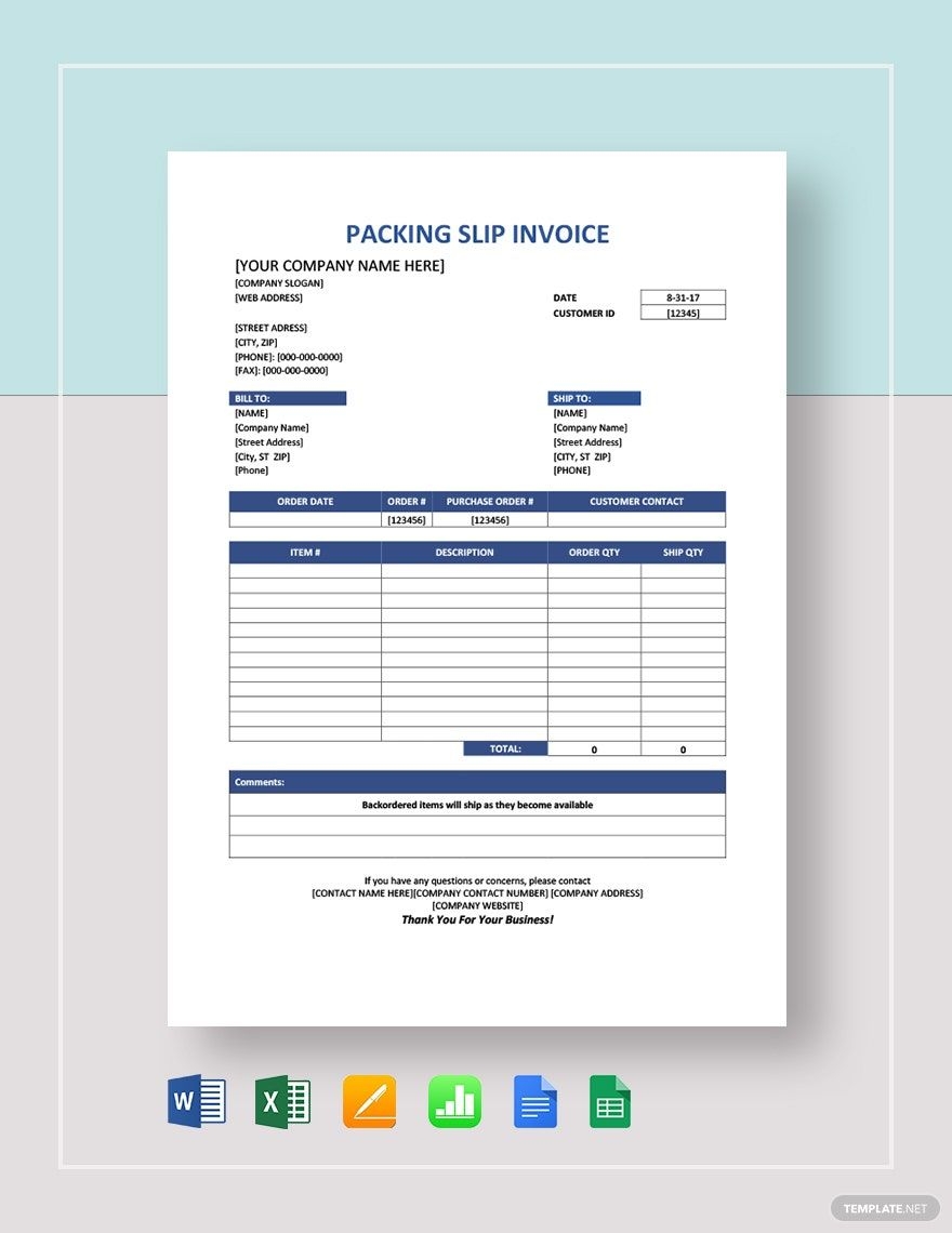 Packaging Slip Invoice Template In Google Docs Google Sheets 