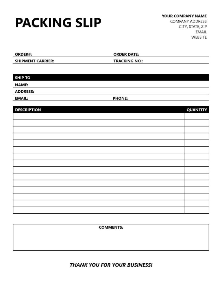Packing Slip Microsoft Word Packing Slip Printable Packing Slip Packing Slip For Word Editable Packing Slip