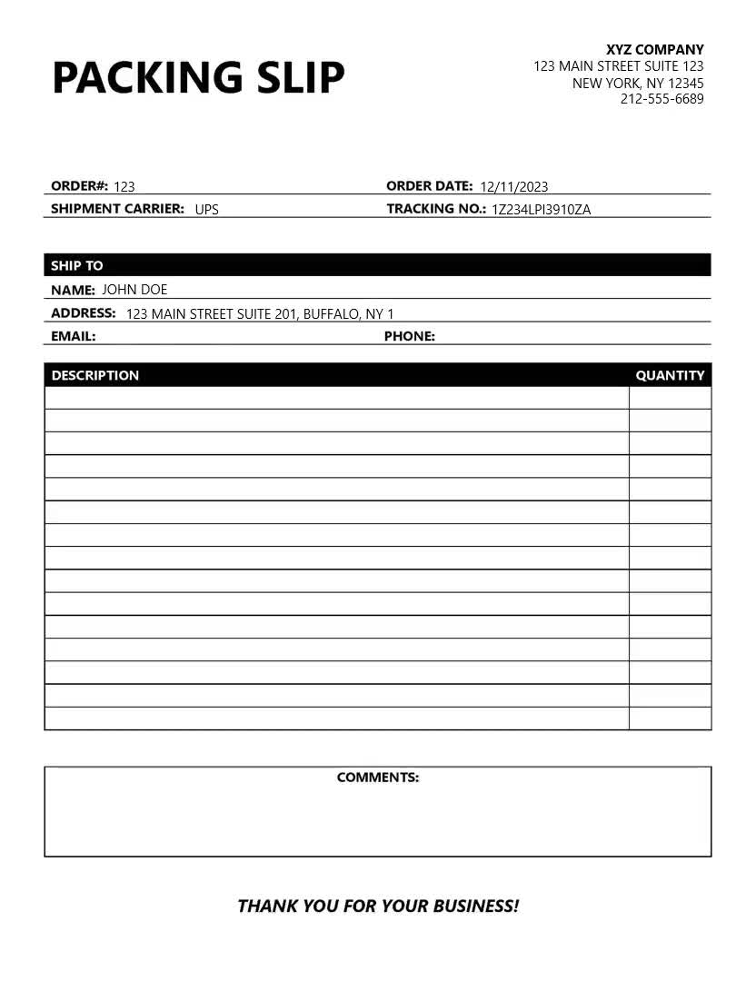 Packing Slip Microsoft Word Packing Slip Printable Packing Slip Packing Slip For Word Editable Packing Slip