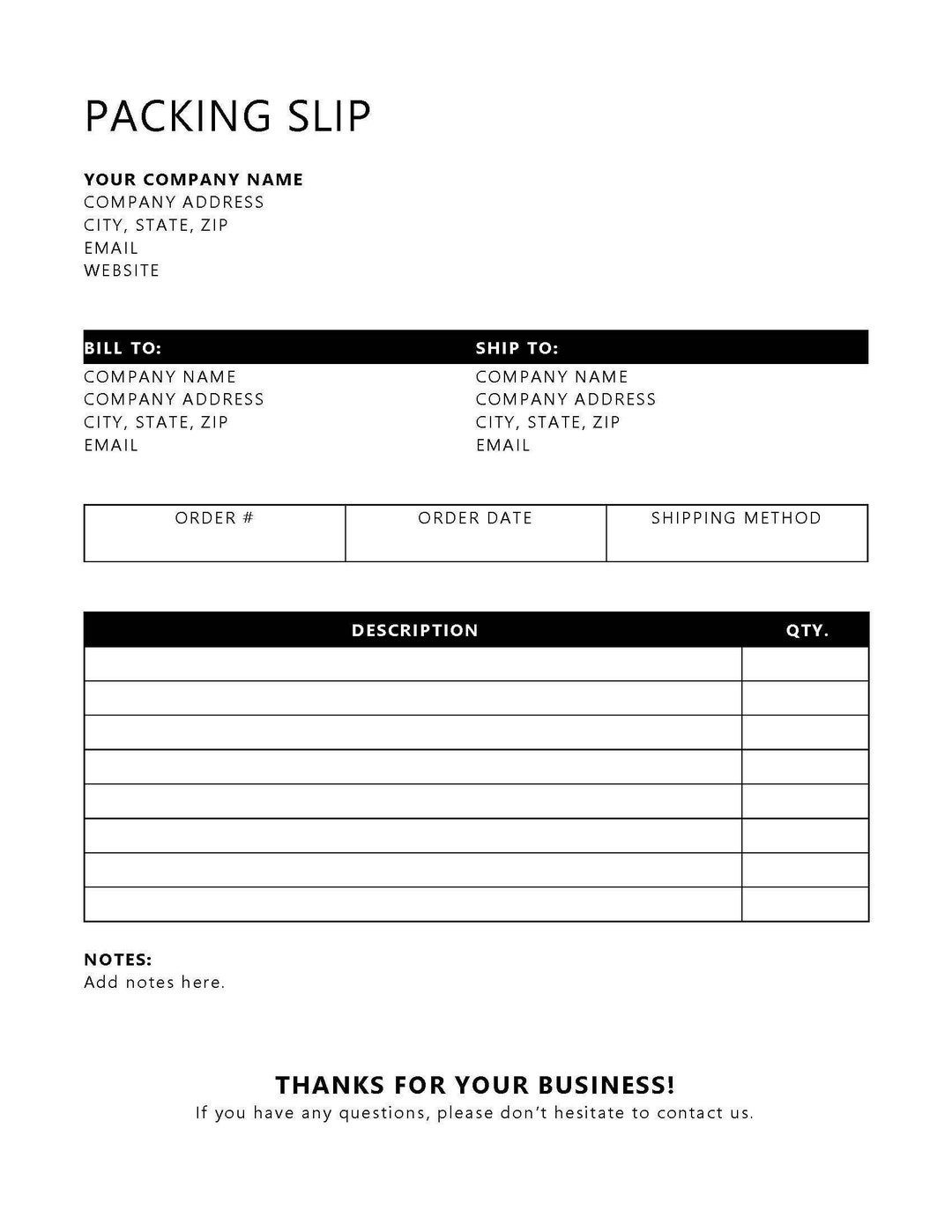 Free Online Packing Slip Template